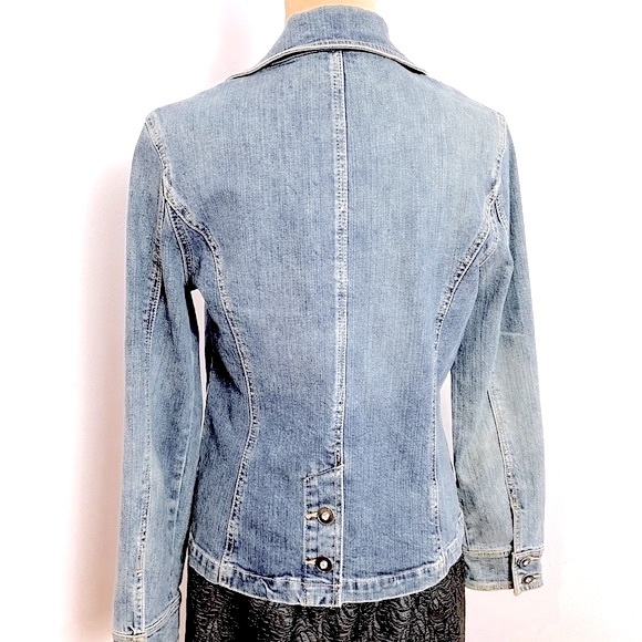 Tailored Blue Denim Jean Jacket Bling Button Embellishments Size S - Picture 4 of 10
